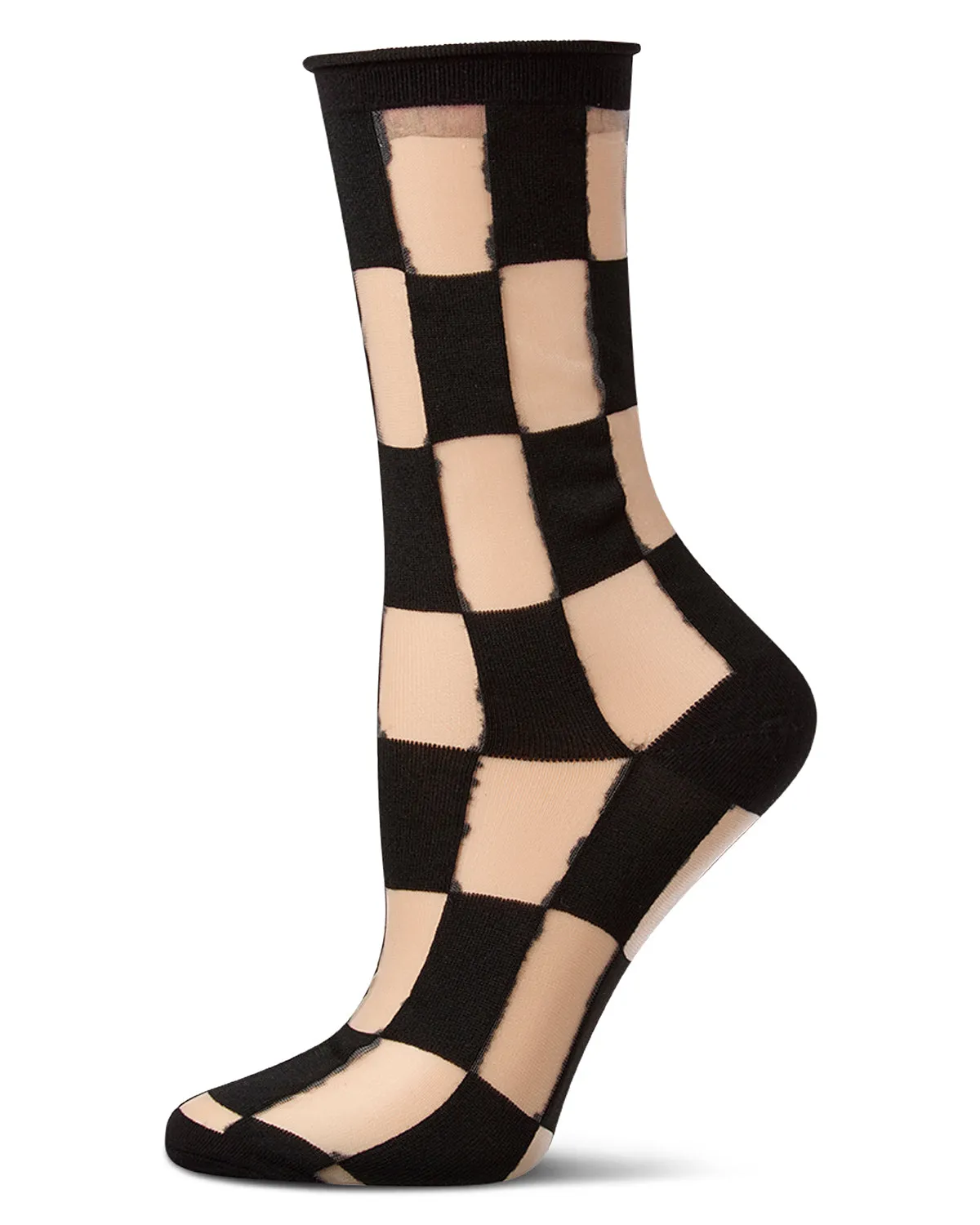 Women's Sheer Checkerboard-Pattern Cotton-Blend Crew Sock sold by MeMoi