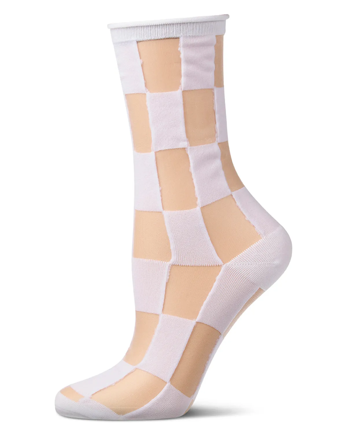 Women's Sheer Checkerboard-Pattern Cotton-Blend Crew Sock sold by MeMoi product image thumbnail 3