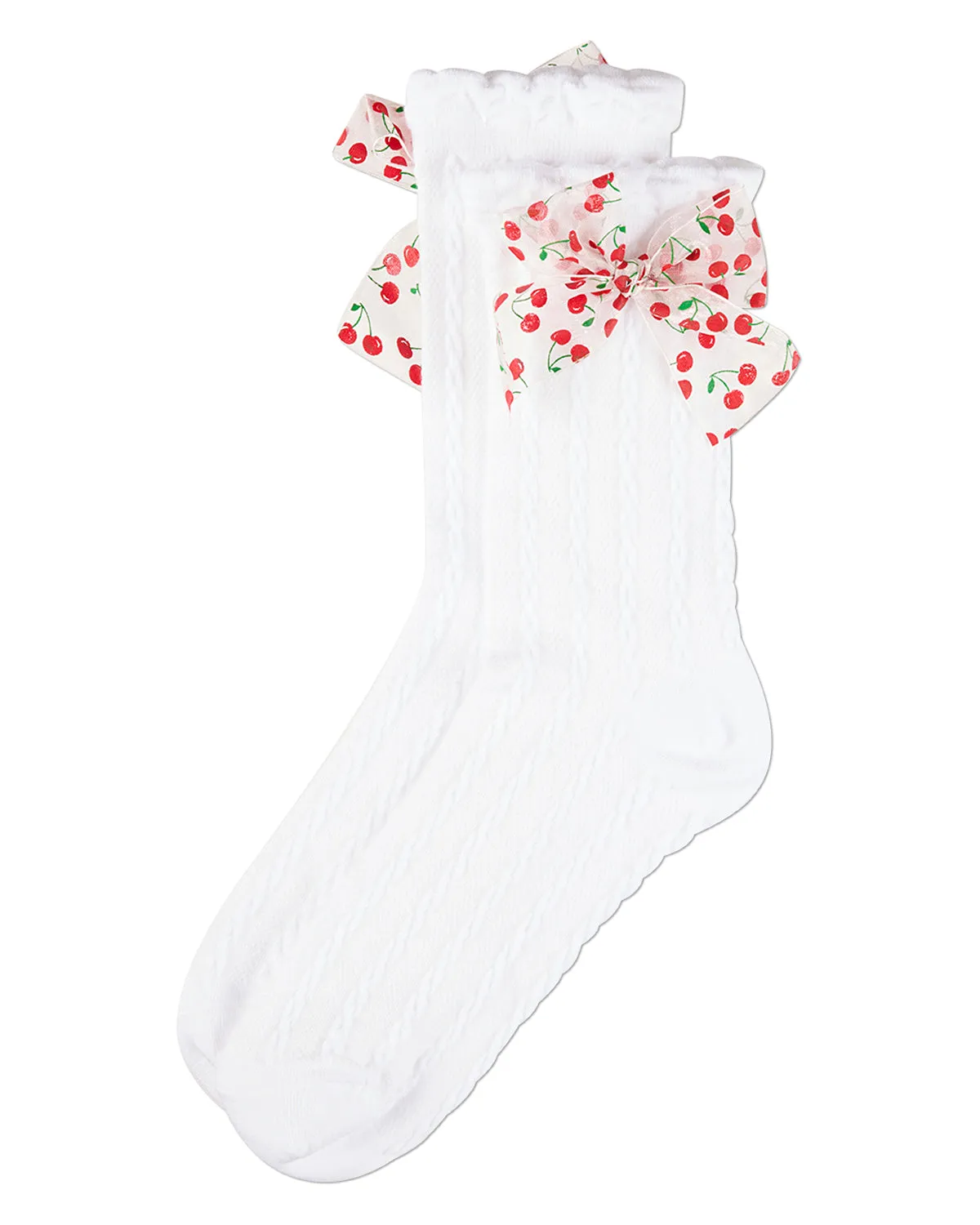 Women's Cable-Knit Cotton-Rich Crew Sock with Cherry-Print Bow sold by MeMoi product image thumbnail 3