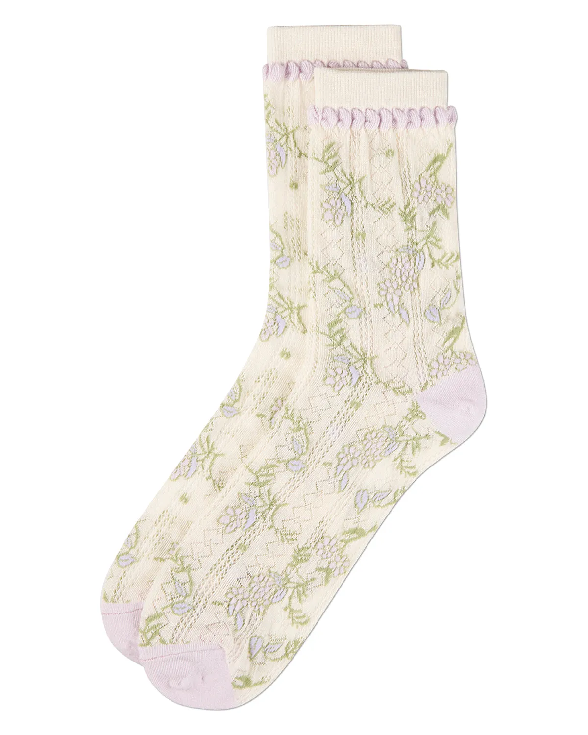 Women's "Pastel Floral Vine" Cotton-Rich Pointelle Crew Sock sold by MeMoi product image thumbnail 3