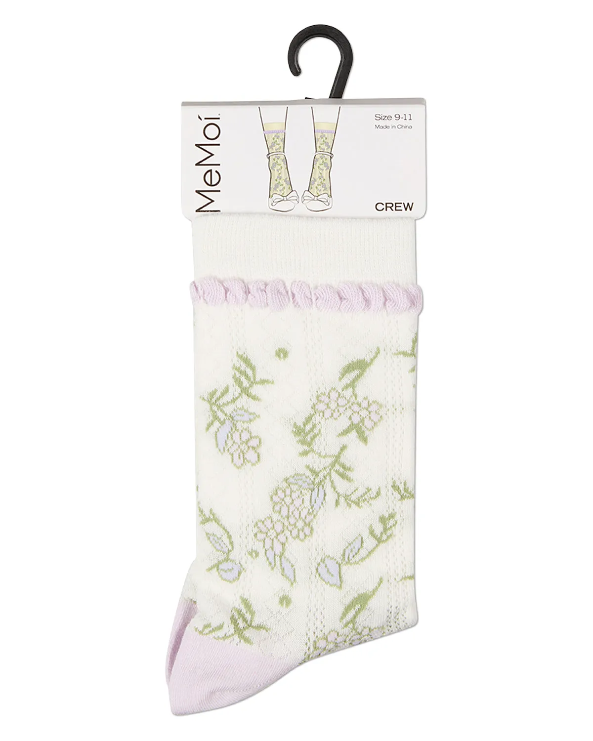 Women's "Pastel Floral Vine" Cotton-Rich Pointelle Crew Sock sold by MeMoi product image thumbnail 4