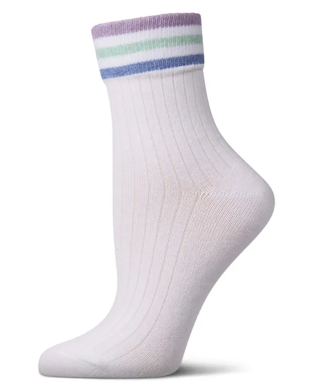 Women's Cotton-Rich Sporty Ankle Sock with 3 Thin Varsity Stripes sold by MeMoi