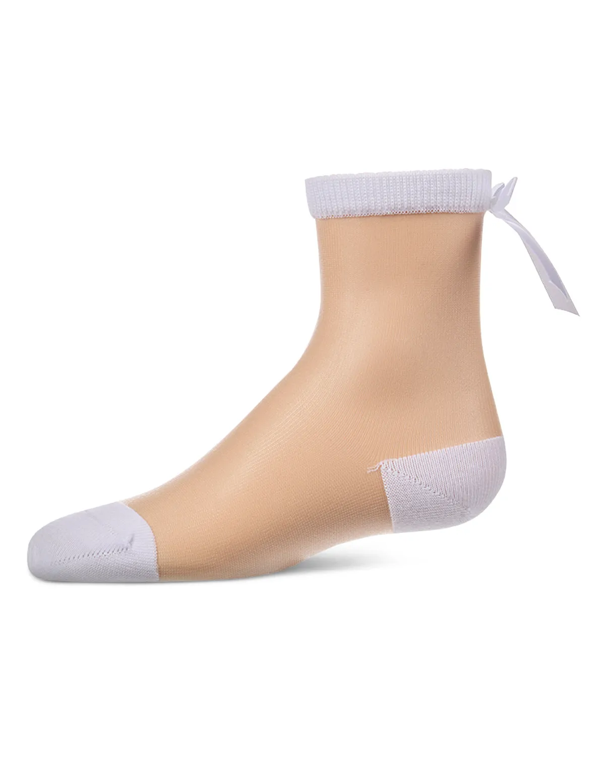 Women's Silky-Sheer Cotton-Rich Crew Sock with Satin Bow sold by MeMoi