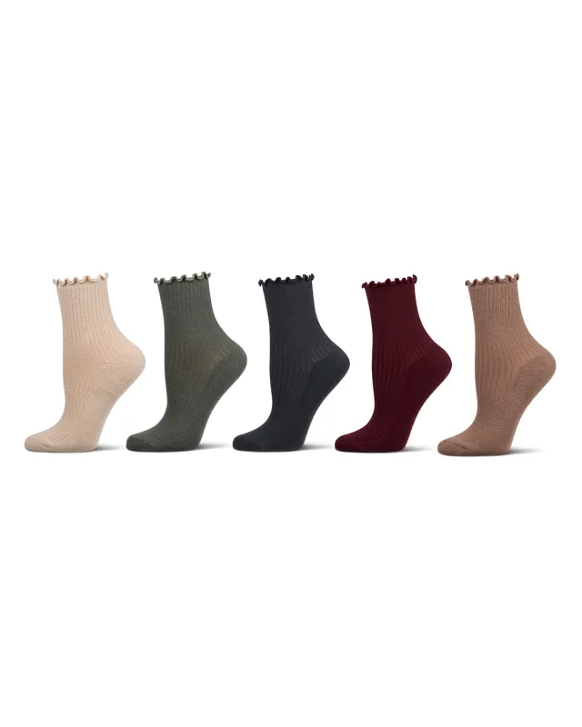 6 Pair Women's Ribbed Cotton-Rich Picot-Trimmed Quarter Socks made by MeMoi