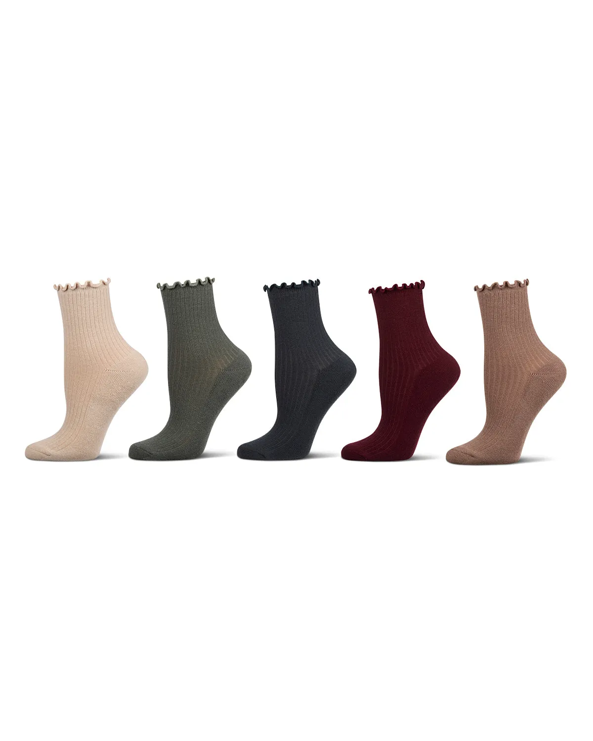 6 Pair Women's Ribbed Cotton-Rich Picot-Trimmed Quarter Socks sold by MeMoi