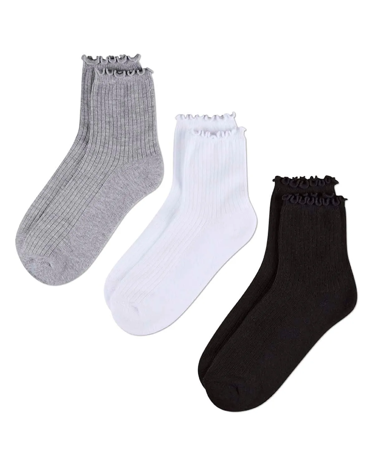 6 Pair Women's Ribbed Cotton-Rich Picot-Trimmed Quarter Socks sold by MeMoi product image thumbnail 3