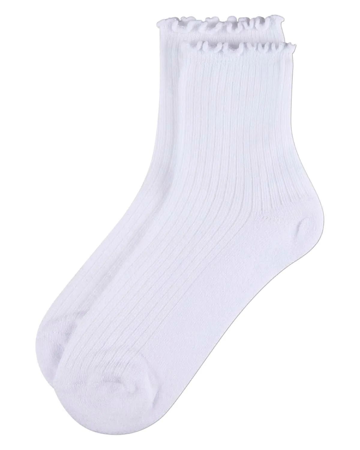 6 Pair Women's Ribbed Cotton-Rich Picot-Trimmed Quarter Socks sold by MeMoi product image thumbnail 4