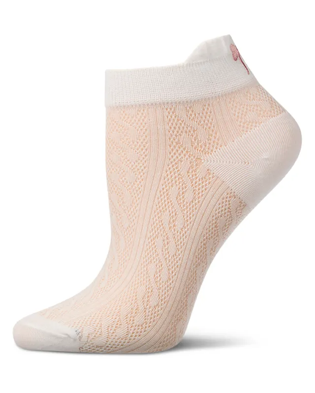 Women's Chainlink-Knit Cotton-Rich Shortie Sock with Bow Embroidery sold by MeMoi