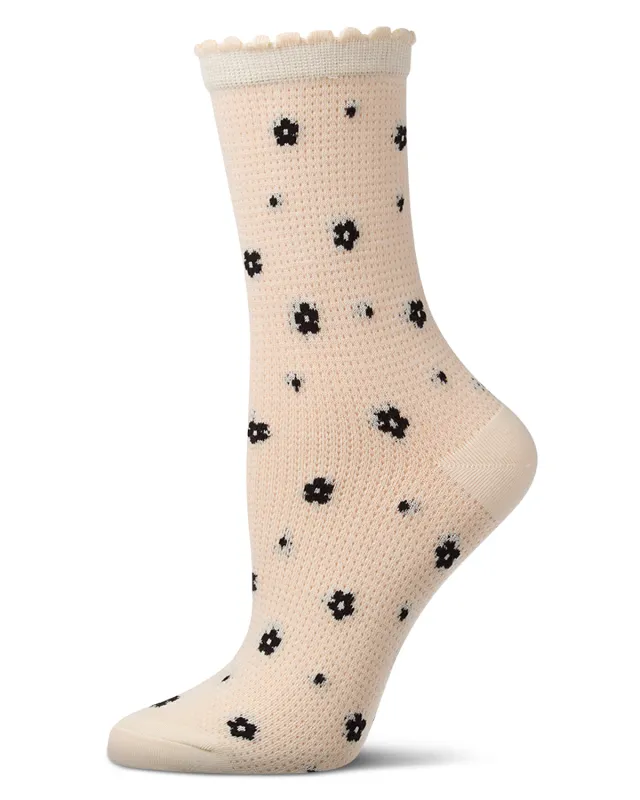 Women's "Deco Flower" Cotton-Rich Mesh Ankle Sock sold by MeMoi