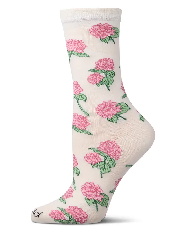 Women's Hydrangea-Themed Rayon-Blend Novelty Crew Sock sold by MeMoi