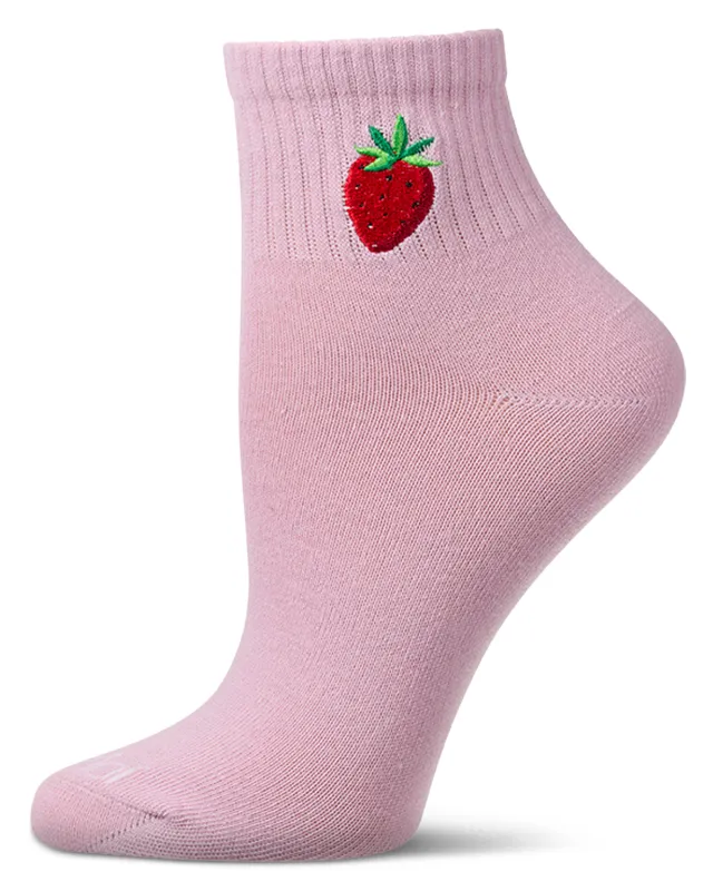 Women's "Embroidered Strawberry" Athletic Quarter Sock sold by MeMoi