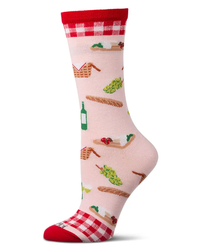 Women's Picnic-Themed Rayon-Blend Novelty Crew Sock sold by MeMoi