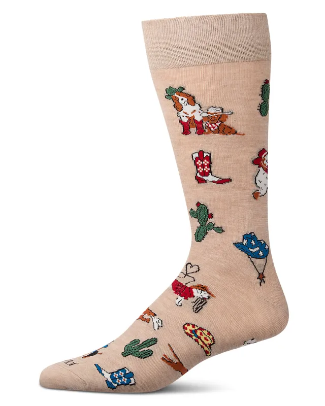 Men's "Rodeo Dogs" Rayon-Blend Novelty Crew Sock made by MeMoi