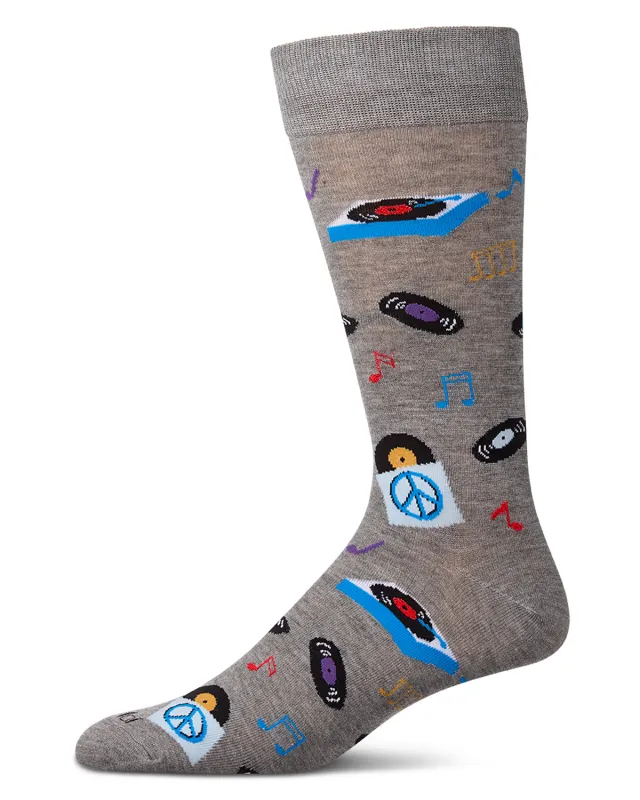 Men's "Vinyl Tunes" Rayon-Blend Novelty Crew Sock sold by MeMoi