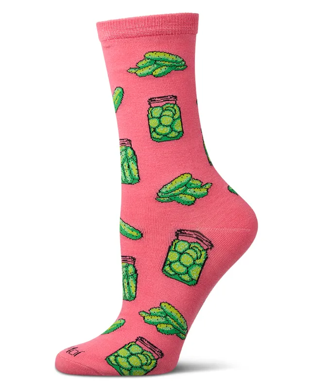 Women's Pickles-Themed Rayon-Blend Novelty Crew Sock sold by MeMoi