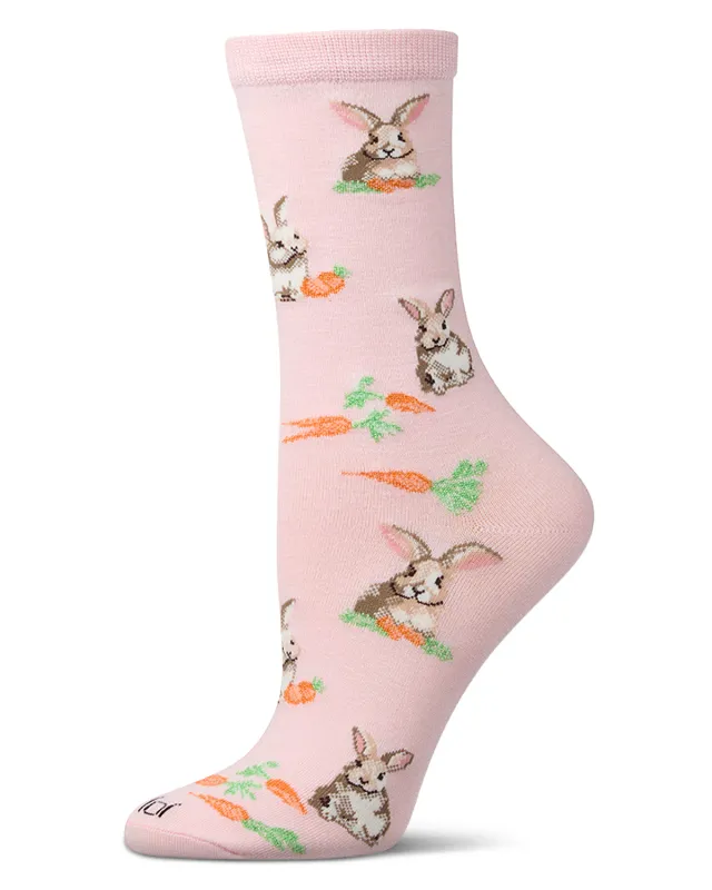 Women's "Bunny & Carrot" Rayon-Blend Novelty Crew Sock sold by MeMoi