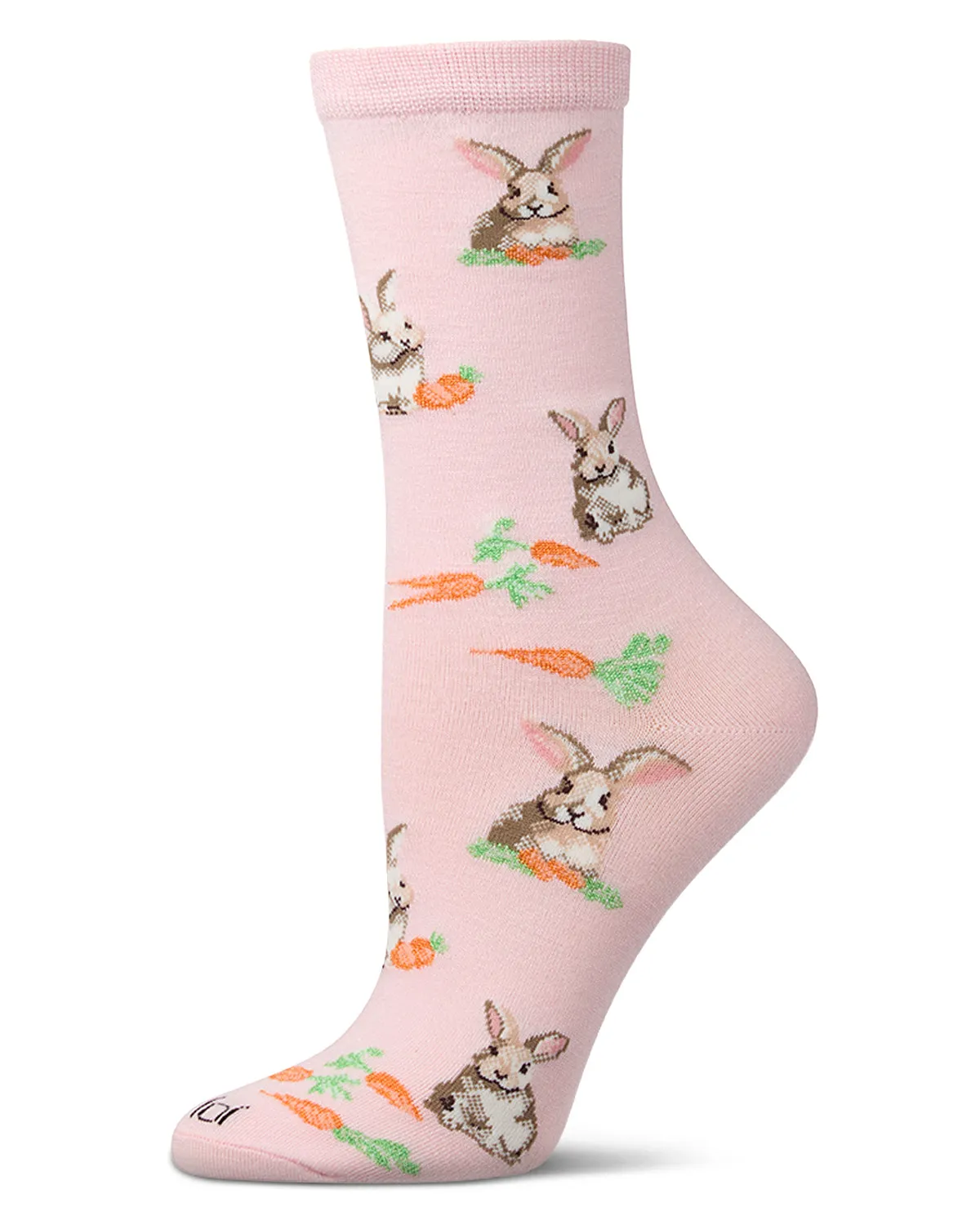 Women's "Bunny & Carrot" Rayon-Blend Novelty Crew Sock sold by MeMoi