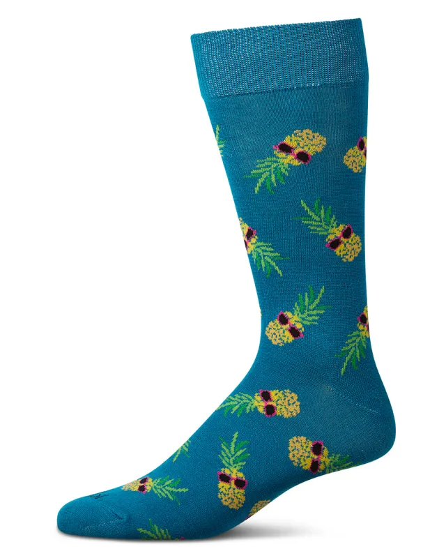 Men's "Sunny Pineapples" Rayon-Blend Novelty Crew Sock sold by MeMoi
