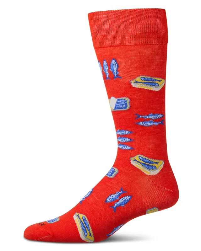 Men's Sardines-Themed Rayon-Blend  Novelty Crew Sock sold by MeMoi
