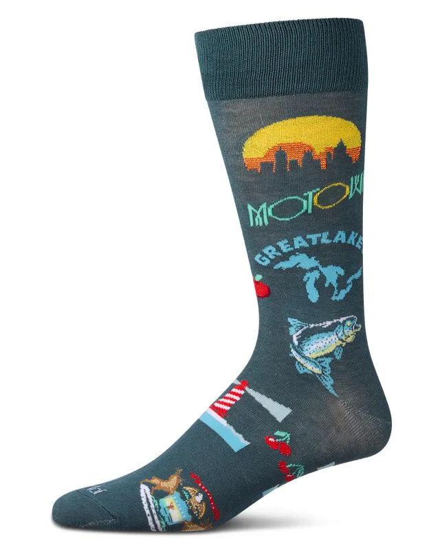 Men's Michigan-Themed Rayon-Blend Novelty Crew Sock sold by MeMoi