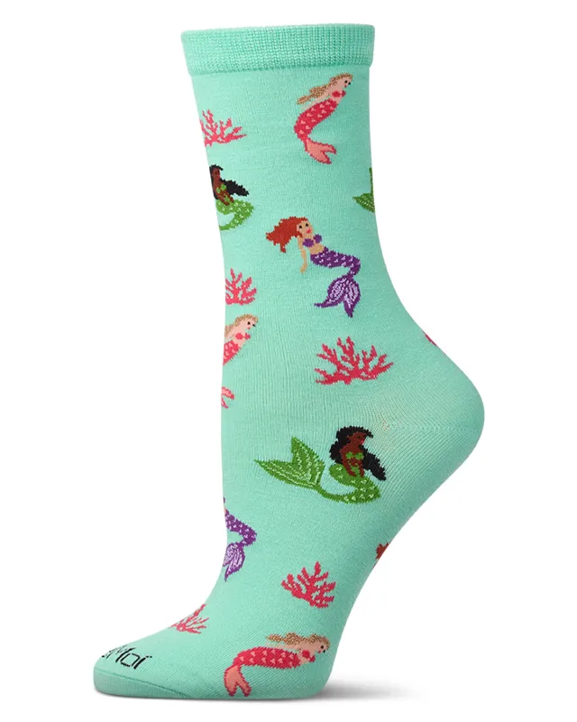 Women's Mermaid-Themed Rayon-Blend Novelty Crew Sock sold by MeMoi