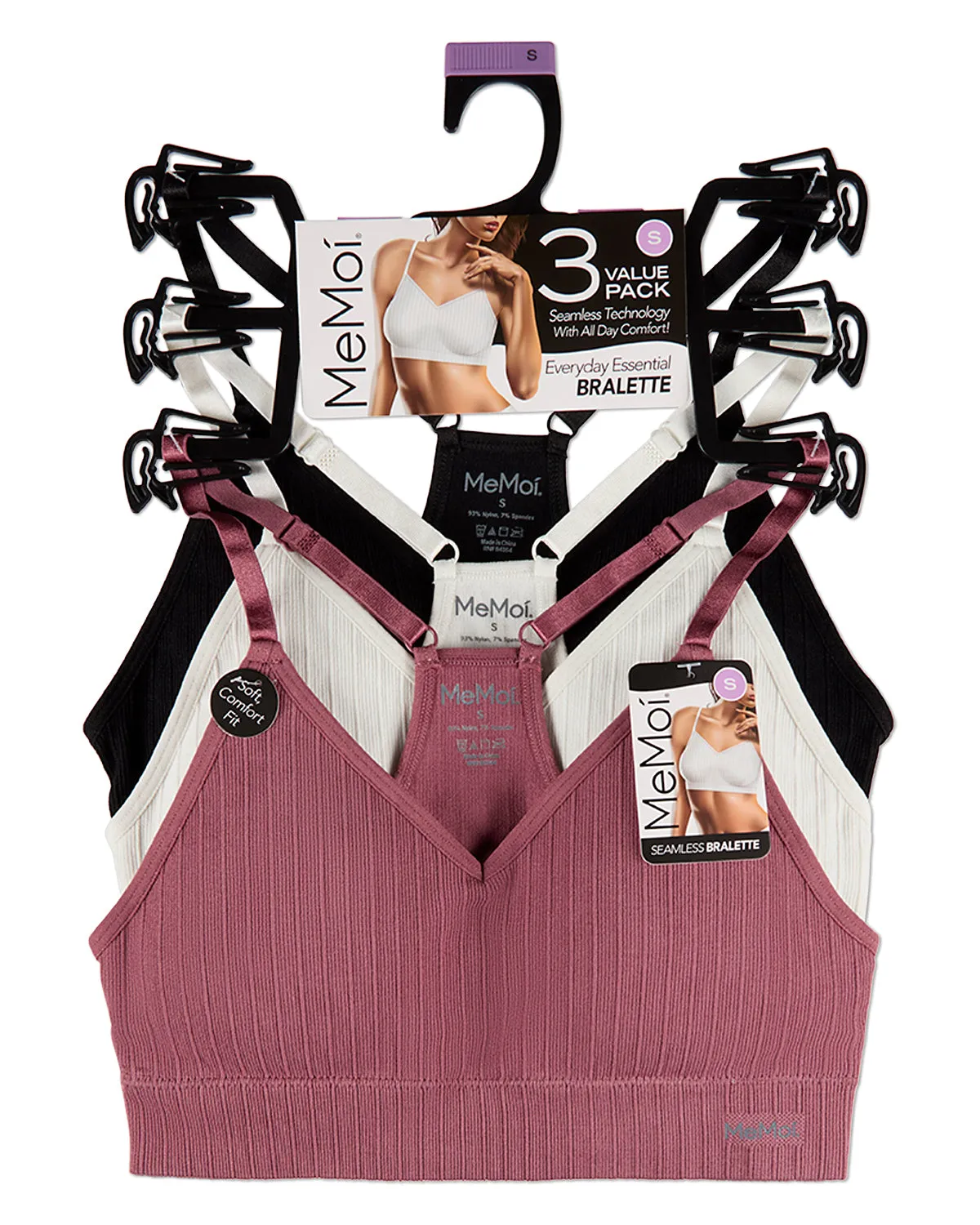 3-Pack Women's Seamless Racerback Ribbed Tag-Free Wireless Bras sold by MeMoi product image thumbnail 2