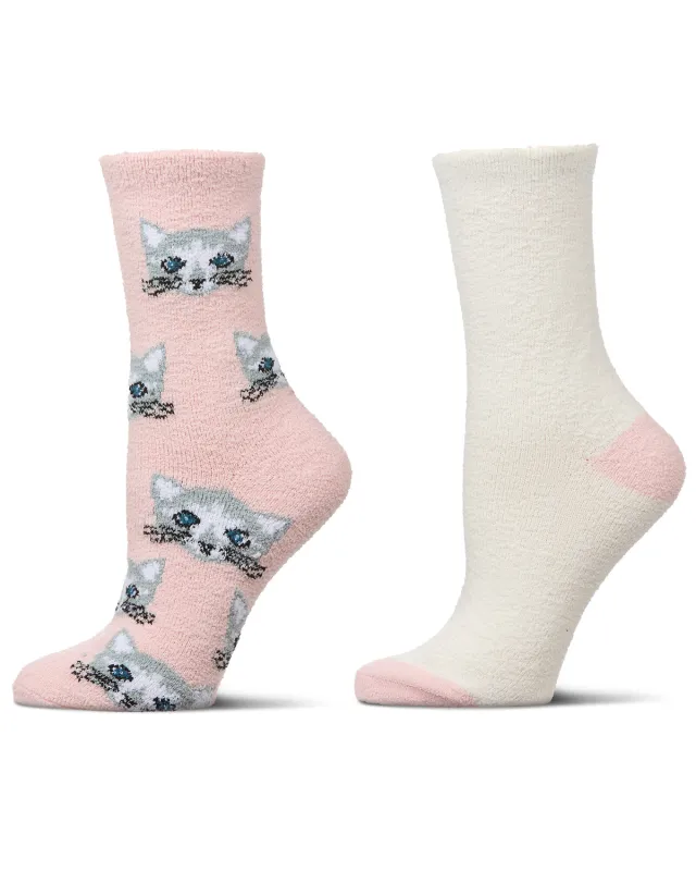 2 Pair Women's "Cats" Conversational Cozy Crew Sock made by MeMoi