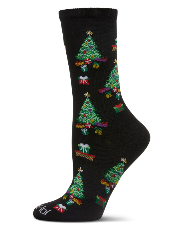 Women's "Gifted Trees" Holiday Crew Sock made by MeMoi