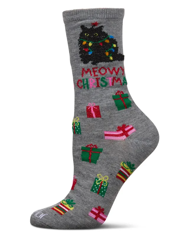 Women's Meowy Christmas Holiday Crew Socks made by MeMoi