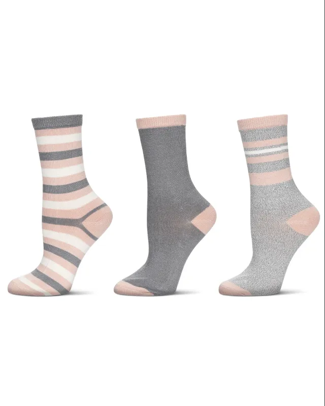 Women's 3 Pack Multi-Stripe Buttersoft Crew Socks sold by MeMoi