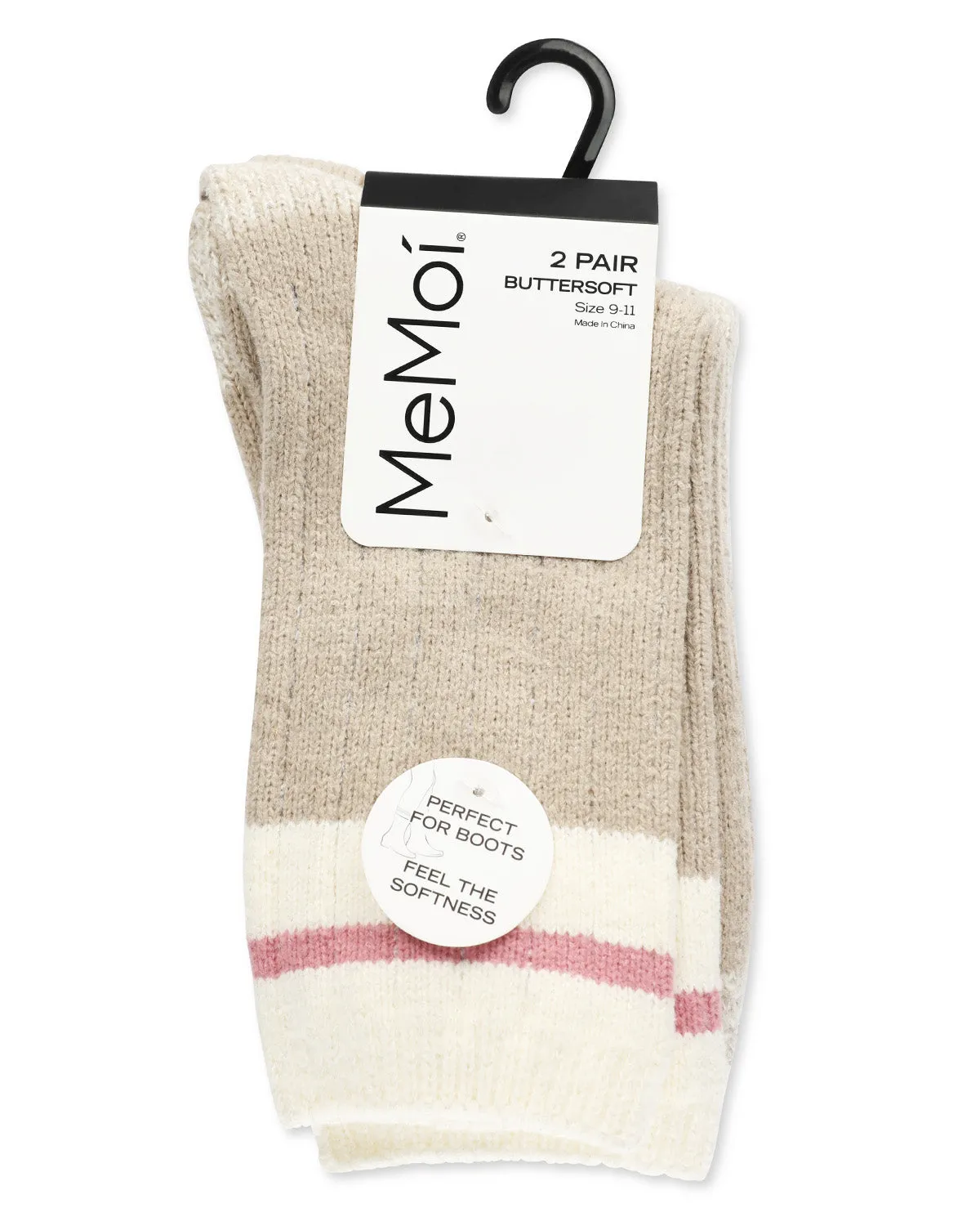 Women's 2 Pair Pack Rugby Stripes Buttersoft Crew Socks sold by MeMoi product image thumbnail 2