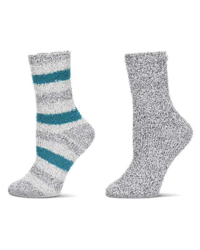Women's 2 Pair Pack Striped/Solid Cozy Crew Socks sold by MeMoi