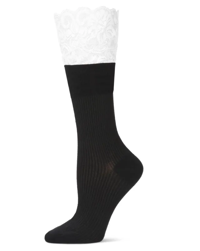 Women's Delicate Lace Slant Ribbed Crew Socks sold by MeMoi