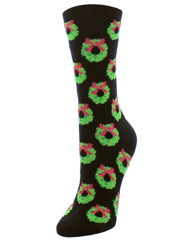 Women's Wreath Christmas Crew Socks sold by MeMoi