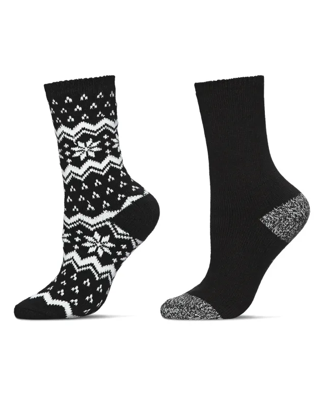 Women's 2 Pair Pack Fair Isle Snowflakes Buttersoft Crew Socks sold by MeMoi