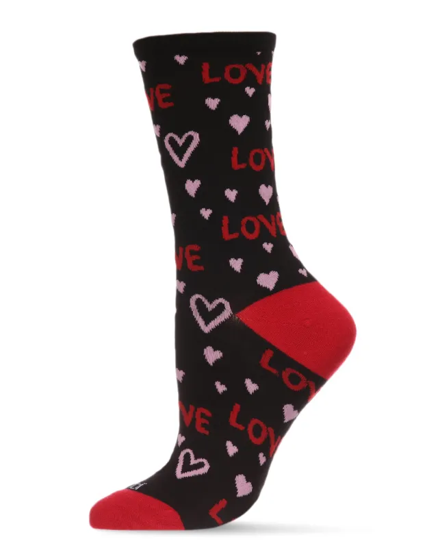 Women's Love and Hearts Bamboo Blend Crew Socks sold by MeMoi