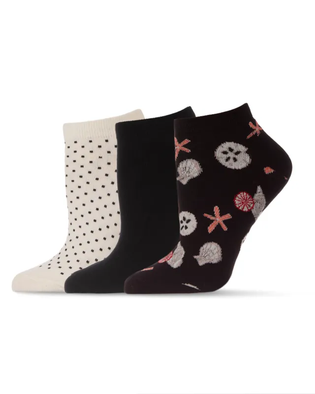 Women's 3 Pair Pack Seaside Starfish & Shells Bamboo Blend Low-Cut Socks sold by MeMoi