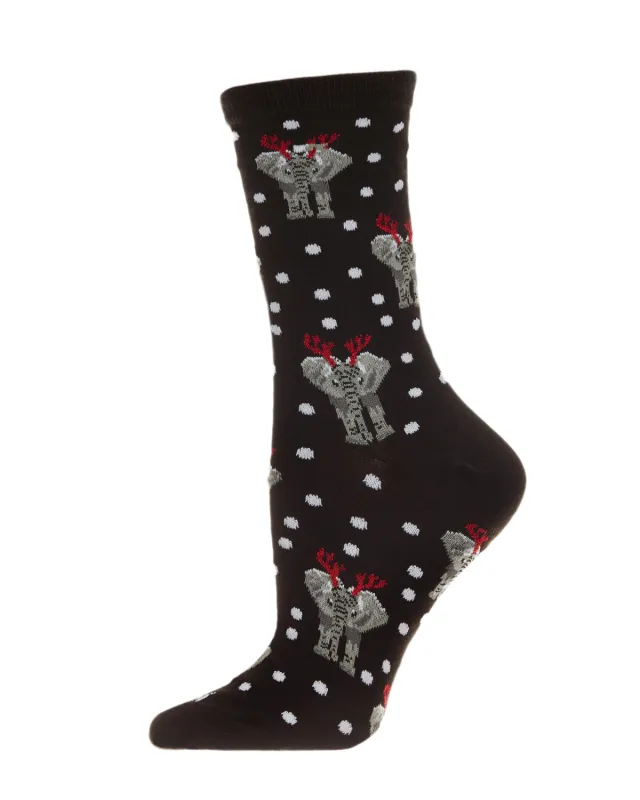 Women's Festive Elephant Holiday Crew Socks made by MeMoi