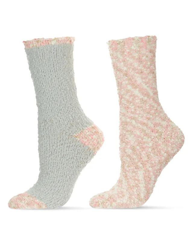 Women's 2 Pair Pack Mixed Pattern Fuzzy Cozy Crew Socks made by MeMoi