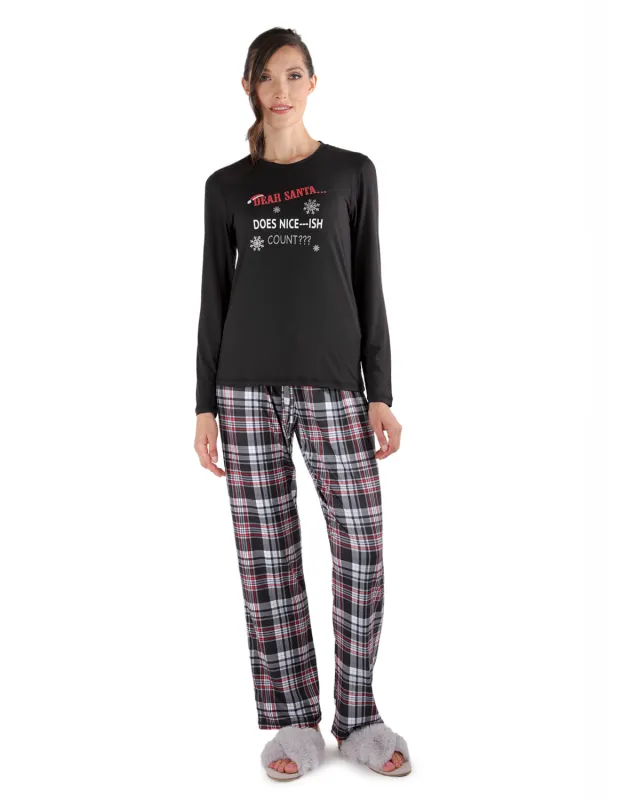 Women's 2 Piece Dear Santa Nice-ish Christmas Two- Piece PJ Set made by MeMoi