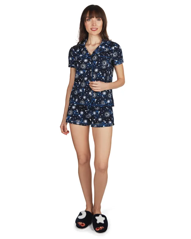 Women's Celestial Notch Collar Shorts Cotton Blend Pajama Set made by MeMoi
