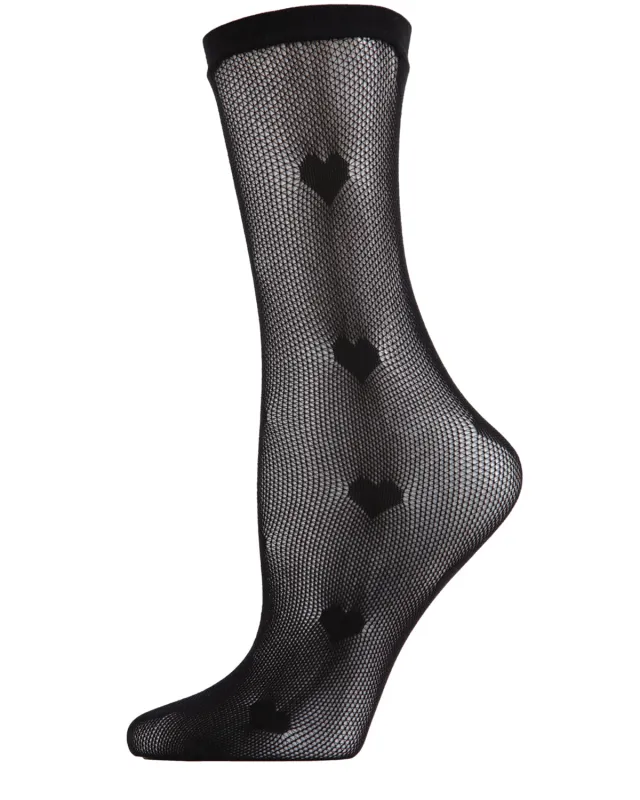 Women's Heart Pattern Fishnet Sheer Crew Sock made by MeMoi