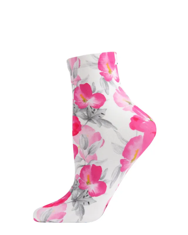 Women's Pink Pansy Floral Printed Anklet Sock sold by MeMoi