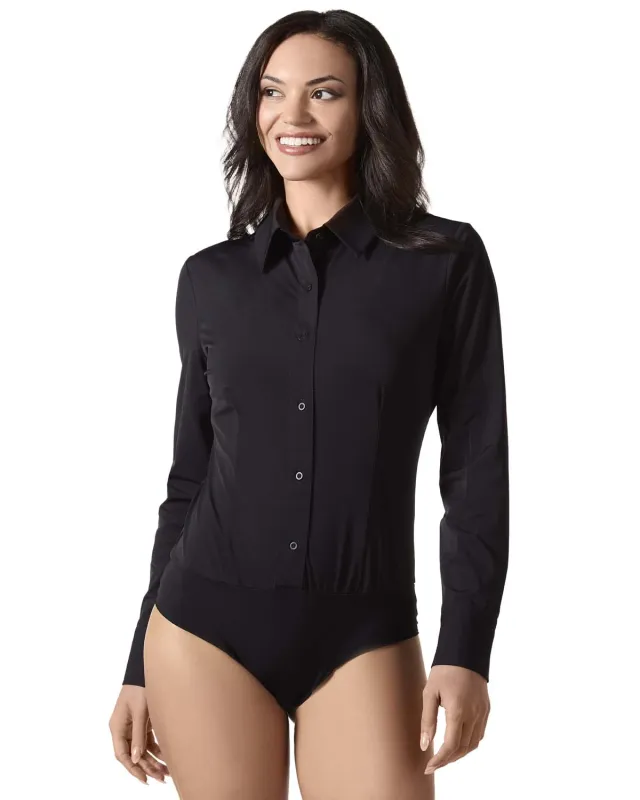 Women's Classic Button-Down Long-Sleeve Shirt All-in-One Bodysuit made by MeMoi