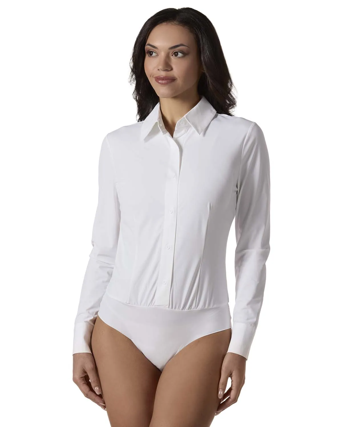 Women's Classic Button-Down Long-Sleeve Shirt All-in-One Bodysuit sold by MeMoi product image thumbnail 2