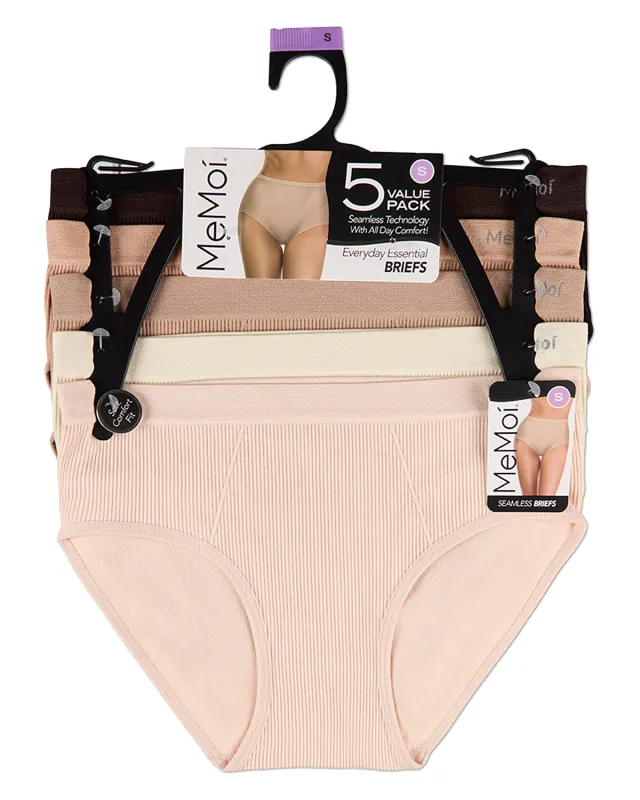 5 Pair Women's Seamless Ribbed No-Show Tag-Free Briefs made by MeMoi