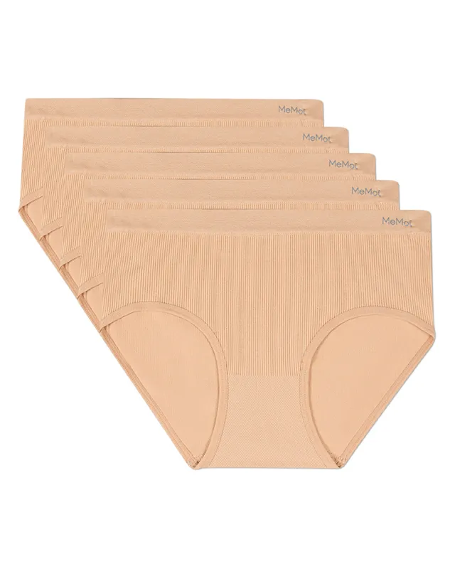 5 Pair Women's Seamless Pin-Rib Tag-Free Full-Coverage Brief Panties made by MeMoi