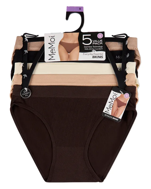 5 Pair Women's Seamless Pin-Rib Tag-Free Bikini Panties made by MeMoi
