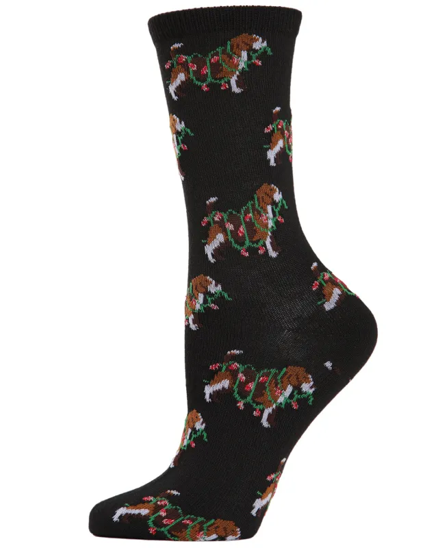 Women's "Dog with Christmas Lights" Holiday Novelty Crew Socks made by MeMoi