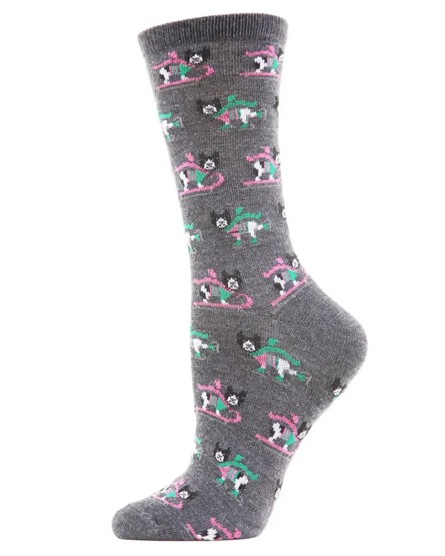 Women's Sleigh Dog Holiday Crew Socks made by MeMoi